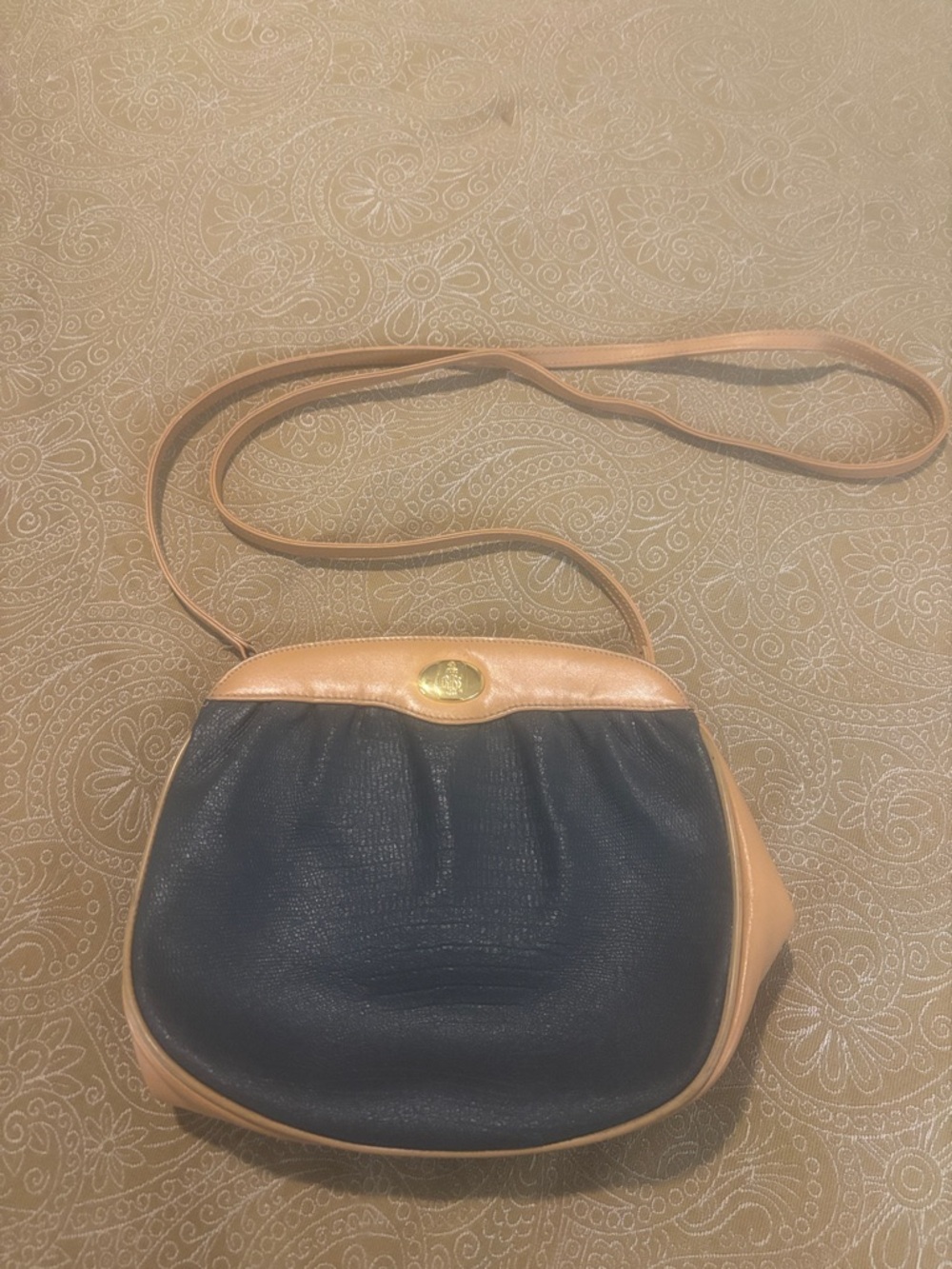 Two-Tone Navy and Tan Crossbody Bag